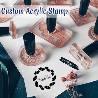 Sello de goma personalizado con logotipo y texto, sello para marcar marca, ideal para obra de arte de negocios (NO INCLUYE ALMOHADILLA DE TINTA, solo el sello), ornamental, reutilizable, multifuncional, moderno, colorido, lindo, vintage, de dibujos animados, para trabajadores, clientes, para negocios/trabajo/oficina, para la escuela, de vuelta a la escuela, útiles escolares