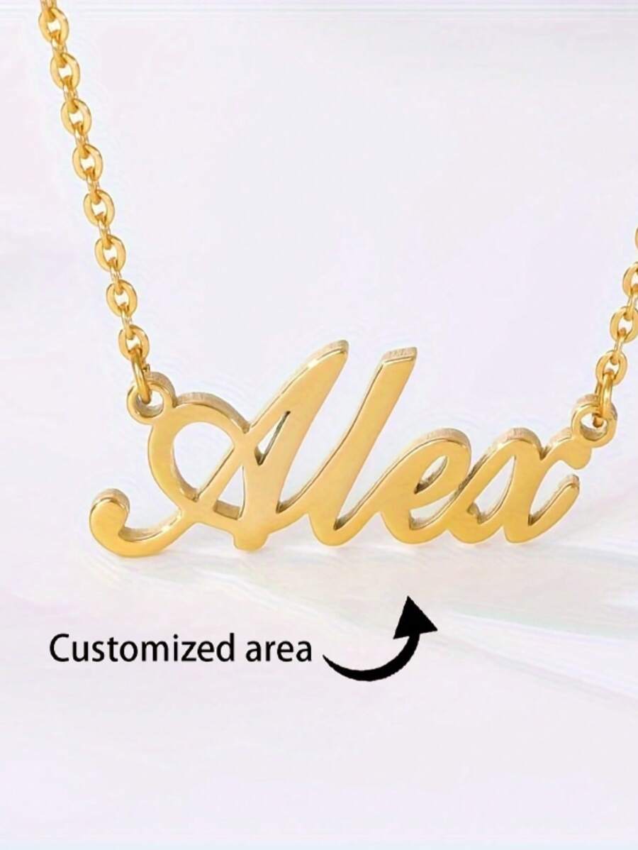 Customizable Elegant Personalized Name Necklace - Laser Cut Stainless Steel Pendant, Perfect Gift For Her - Multicolor - View 1