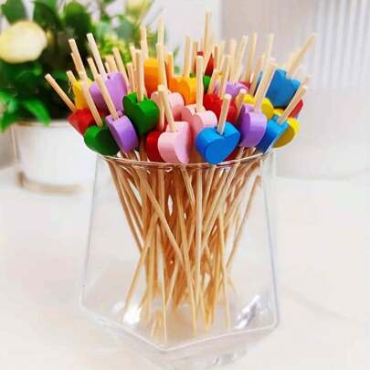 200/100/50/20Pcs Heart-Shaped Bamboo Skewers, Suitable For Fruit Picking, Appetizers, Cakes, Desserts, Ideal For Birthday, Wedding, Home, Restaurant, Party, Bar, Picnic, Tableware Accessories,School Supplies