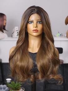 (Brown Omber)U-Part Lace Wigs 4*2 24 Inch Body Wave Long Wigs Synthetic Fiber Heat-Resistant Wig Elastic Mesh Cap Suitable For All People Fully Machine Manufactured For Daily Gatherings, High-Quality Women's Natural And Beautiful Synthetic Soft Fake Fiber Hair