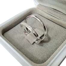 Pair Of Engagement And Promise Rings In 950 Silver 2mm Minimalist  And Solitaire Ring White Pink Blue - 銀色 - 查看 2