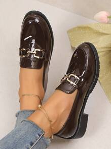 Damen Mode Plateau-Slipper Oxford Schuhe mit rundem Zeh, vintage metallic, rutschfest, verschleißfest, vielseitig, atmungsaktiv, bequem, flach, geeignet für Frühling & Herbst