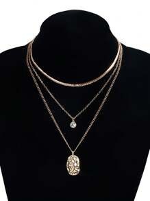 3pcs/Set Boho Vintage Water Drop Crystal Pendant Multi-Layer Necklace, Lightweight Luxury Fashion For Women Everyday Wear - Yellow Gold - View 9