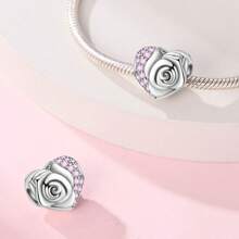 1 pieza Compañero permanente del amor, romántico rosa corazón de rosa de amor, lazo de amor, broche fijo, ramo de amor, gato y flor, cuentas de flor, colgante adecuado para pulsera de serpiente, collar, llavero, cuentas plateadas adecuadas para hacer joyería DIY, regalo de aniversario, Navidad, para chicas, pareja, regalo del Día de San Valentín
