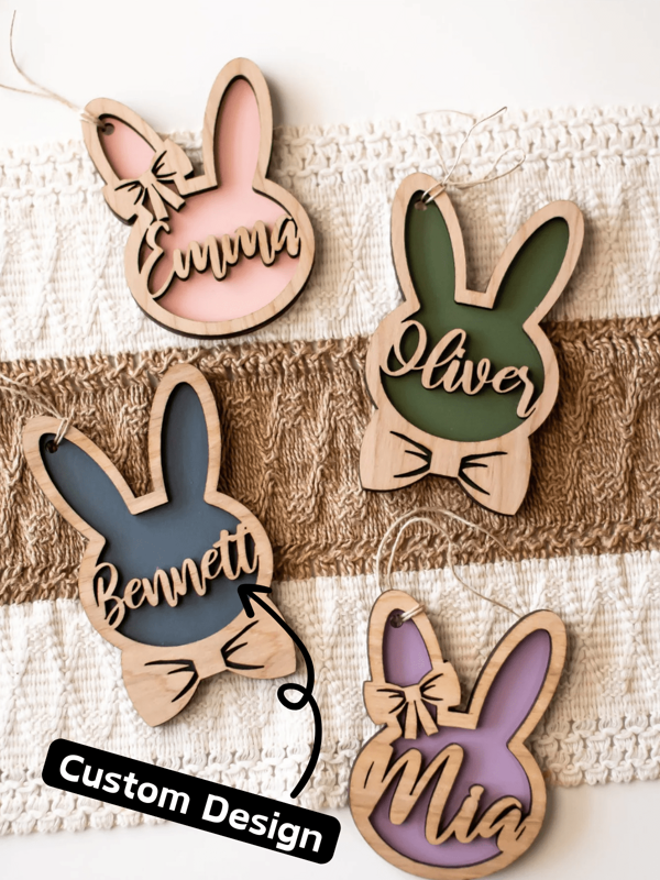 1 Packung personalisierte Osterkorb-Anhänger & Namensanhänger, kaninchen-förmige, individuell gravierte Holzetikette, rustikaler Bauernhaus-Stil mit floralen pastellfarbenen Herzen, handgemachte Dekoration für Kinder Ostern Frühlings-Feierlichkeiten, Baby-Shower Party Tisch-Deko, multifunktional, verstellbar, wiederverwendbar, dekorativ, einfach zu reinigen, stilvoll, niedlich, hochwertig, modern, farbig, personalisiert, einzigartig, ideale Geschenke für ihn, ideale Geschenke für sie, Freundin, Vater, Freund, Familie, Mutter, Freunde, Sohn, Tochter, Büro, Teeraum, Schule, Zuhause