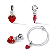 WOSTU 1 pièce Pendentif en argent sterling 925 avec cerise rouge émaillée et forme de cœur, accessoire pour bracelet et collier de femme