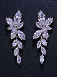 Cubic Zirconia Drop Earrings - Silver - View 2