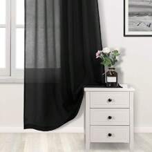 DWCN 2PCS Sheer Curtains Semi Transparent Voile Rod Pocket Curtains For Bedroom And Living Room, Party, Christmas Decoration - màu đen - Xem 4
