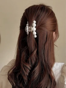 1pc 7cm Pearl Decorative Hair Claw Clip, Simple And Sweet For Everyday Use