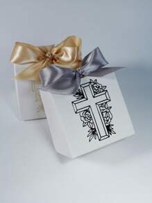 10pcs Mini Gift Box With Cross And Floral Design, Perfect For Christenings, Baptisms, Weddings, And Events, Includes Satin Ribbons In Gold And Silver, Ideal For Small Gifts, Favors, And Keepsakes – Elegant And High-Quality Craftsmanship, For Mother's Day, Bridesmaid Gifts, Graduation Gifts, Birthday Gifts, Wedding Gifts,Birthday,Bride,Wedding