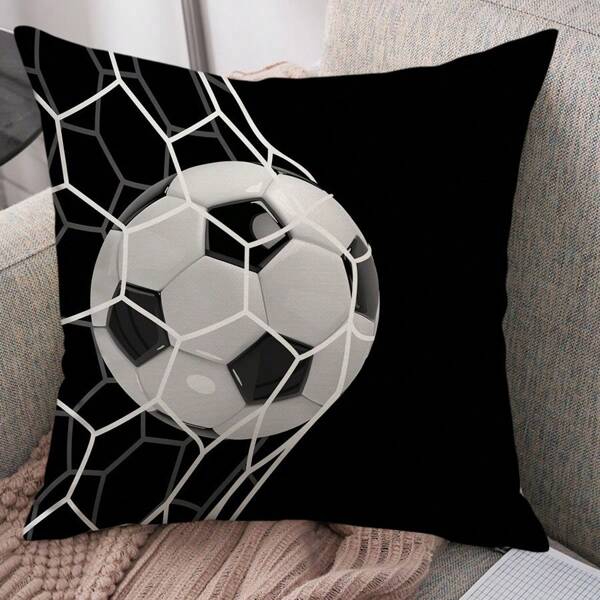 1 Piece, Sports Themed Printed Pillowcase, Black Pillowcase, Soccer Net And Soccer Digital Print. Sofa, Bedroom, Car Pillow, Suitable For All Year Round (Excluding Pillow Core).