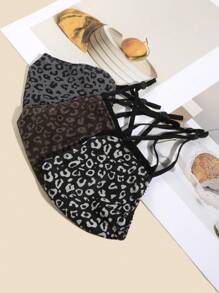 1pc Women's Fashionable Leopard Pattern Breathable Face Mask, Suitable For Outdoor, Travel, Party Matching - A - View 2