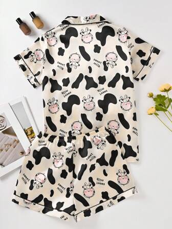 2 件套女士印花短袖短裤睡衣套装，女士短袖短裤家居服，适合休闲、家居服、户外时尚休闲服