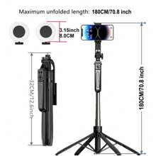 70-Inch Wireless Selfie Stick With Remote Control, Portable Foldable Tripod Stand For Smartphone Vlog Shooting And Recording, Selfie Accessory For Summer Vacation, Travel, Outdoor Activities, Live Streaming - Black - View 2