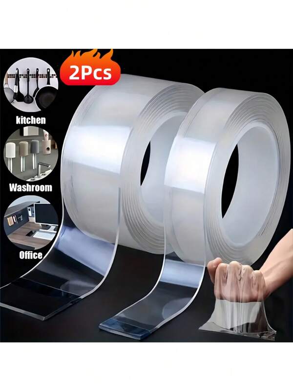 2pcs Super Strong Double-Sided Tape - Reusable, High-Strength, No Residue, Waterproof, Suitable For Home, Office And Car - Great For Crafts, Painting And Wallpaper
