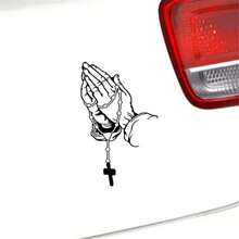 2pcs Car Fashion Stickers, Pearl Rose Christ Prayer Gesture, Car Modeling Window Glass Motorcycle Laptop Vinyl Decal, Decals For Car