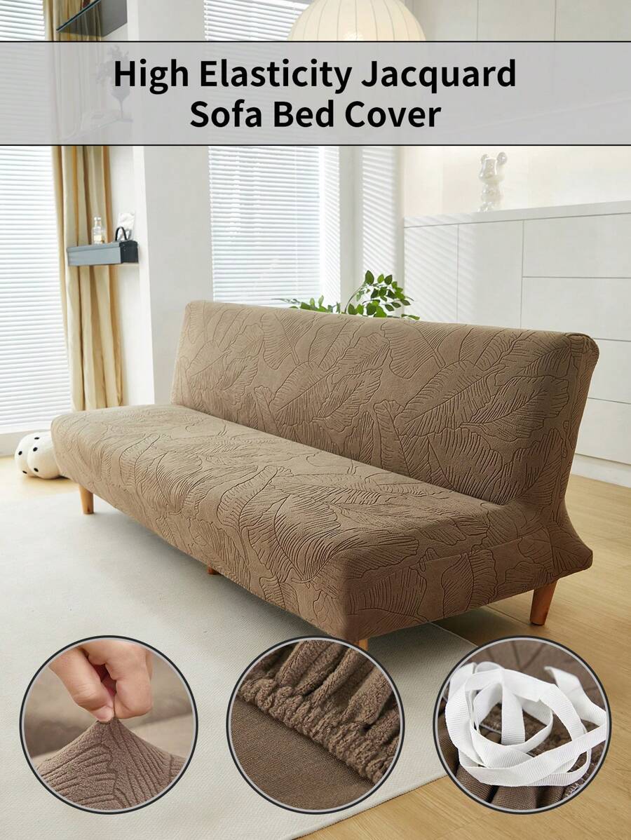 1pc Jacquard Sofa Bed Cover, High Elasticity Easy Installation, Multi-Size, All-Season, Prevents Pet Scratch, Foldable Sofa Bed Slipcover For Decorating Living Room Sofa