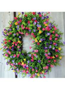 18in Farmhouse Colorful Cottage Wreath Spring Decoration, Durable And Stable Beautiful Artificial Wreath, All Seasons Hanging Ornament Festival Home Decor Yard Wedding Decoration - G - 查看 2