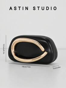 Borsa clutch di lusso in pelle metallizzata lucida, elegante borsa da sera con decorazione in metallo, adatta per occasioni formali come gala, feste di Natale, balli - nero - Visualizzare 6