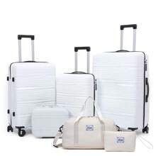 6pcs Set PP Zipper Fashion Travel Trolley Suitcase Unique Highly-Rated Luggage With Spinner Wheels + Travel Bag, Suitable For Teens, Casual Outdoor, Athletic, Vacation, Travel, Graduation Gifts, Birthday Outfit Accessories