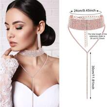 3 件套女士水钻首饰套装水钻流苏颈链项链流苏手链水晶吊坠耳环适合婚礼新娘派对