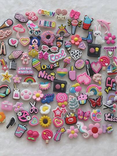 Set de 20/30/50 piezas de adornos aleatorios de color rosa para zapatos, en estilo de moda, de material PVC, accesorios lindos y surtidos para personalizar el calzado, kit de decoración de zapatos DIY