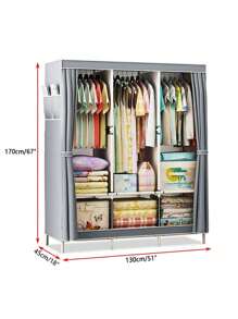 1 pieza Armario portátil, armario de moda multifuncional, a prueba de polvo, de pie, estantería de almacenamiento con cortina para dormitorio/sala de estar, regalo para vacaciones/Navidad/niños - Multicolor - Ver 7