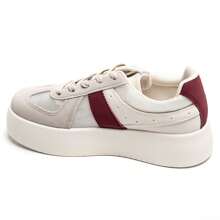 Lace-Up Thick Sole Sneakers With Beaded Details, Fashionable Platform - Burgundy - View 3