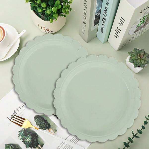 10pcs Sage Green Plain Edge 7"/9" Party Paper Plates, Sage Green Solid Color Paper Plates Add Party Atmosphere, Suitable For Birthday Party Celebration, Picnic, Family Gathering, New Year Celebration, Valentine's Day Celebration