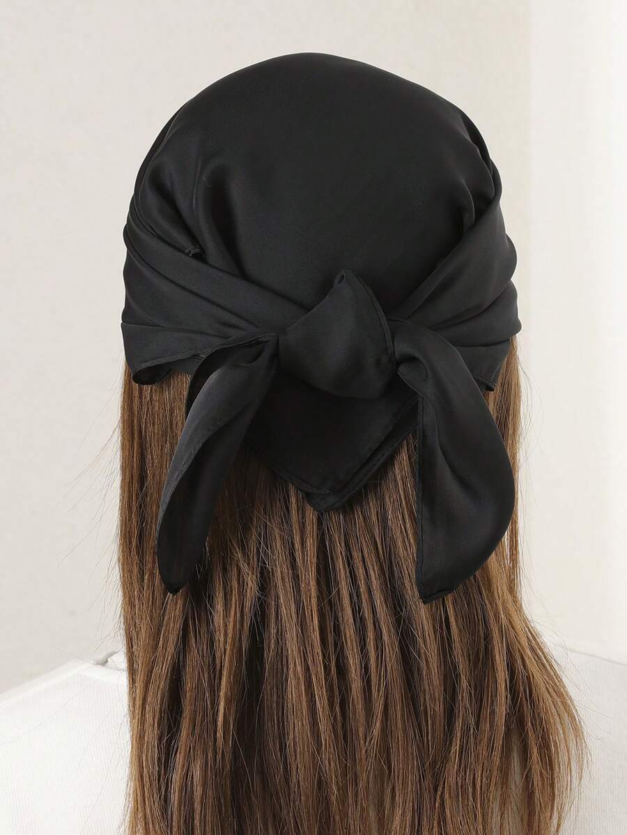1 pieza Pañuelo cuadrado de mujer de unicolor de seda sintética, accesorio casual de estilo callejero, regalo diario y de vacaciones para diadema, turbante, diadema y banda para el sudor