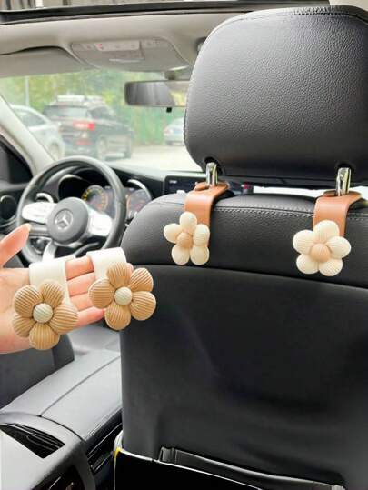 1pc Multifunctional Flower Car Seat Headrest Hooks, Multifunctional Storage Shelves, Bohemian Float Hooks, Charming Flower Design, Vehicle Interior Accessories For Organization, Interior Accessories For Vehicle Organization, Decorate Your Car With Style - Suitable For All Types Of Vehicles Summer Storage Organizer Gift