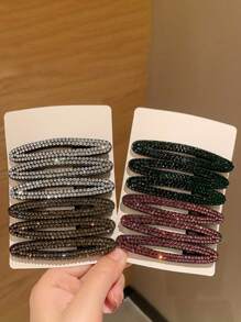 12个装女士椭圆形镂空水钻发夹，时尚优雅发饰爪夹发卡，适合上学、派对等场合