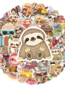 50PCS Cute Cartoon Sloth Stickers, Waterproof PVC Material, Suitable For Helmet Decoration, Scrapbooking, Car Decor, Party Decoration, Labels, Laptop, Luggage, Guitar, Water Bottle, Phone Case, Urban Youth Decoration