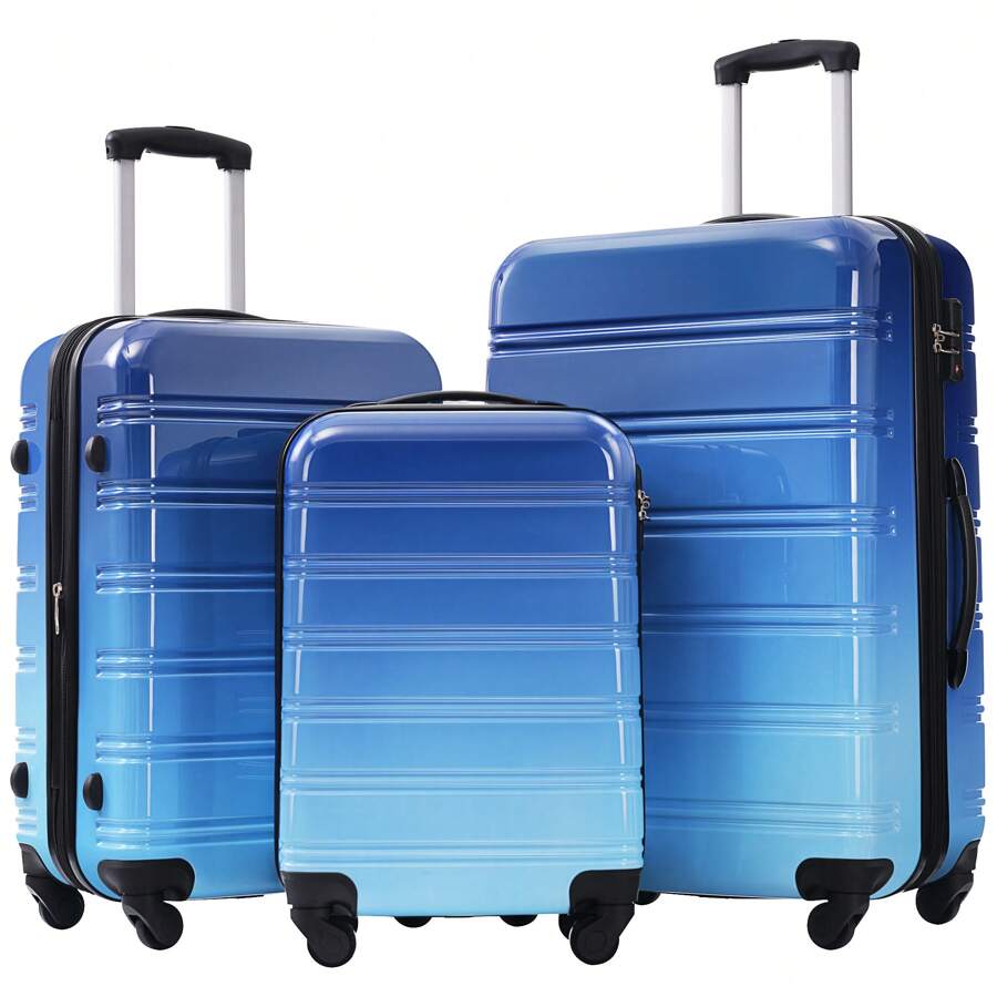 Hardshell Luggage Sets 3 Piece Gradient Color Expandable Suitcase With Spinner Wheels And TSA Lock Lightweight 20" 24" 28" Available,Blue And Light Blue