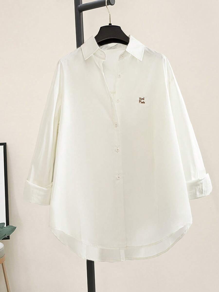 Women's Casual Daily Button Embroidered Long Sleeve Shirt Spring - Apricot - View 1