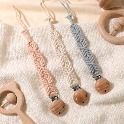 3pcs Baby Pacifier Chains, Fashionable Pacifier Holder & Wooden 3-Hole Pacifier Clip, Suitable For Baby Boys & Girls, Daily Use & Gift