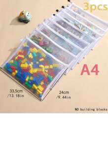 3pcs/6pcs Nylon Mesh Storage Bags With Zipper Closure - Multipurpose For Toys, Documents And Stationery, Non-Waterproof, Rectangular Storage Bags - White - View 2