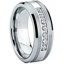 Tungsten Carbide Men's Engagement Wedding Band Ring With Center,Cubic Zirconia 8mm, Sizes 7 To 13