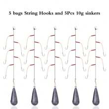 5袋高碳钢鱼线钩，配5个单钩，可搭配旋转钓组、路亚、水坠等，3#-13#
