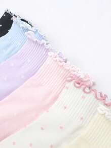 7 双女士休闲袜，卡通波尔卡圆点和荷叶边装饰设计，柔软舒适宽松袜子，适合日常、居家、办公室、学校、运动穿着 - 彩色 - 查看 6