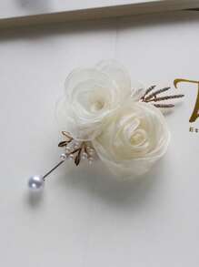 1pc French Beige Rose Bud Alloy High-End Brooch, Suitable For Wedding Decoration, Party, Banquet, Wedding Accessories Valentine's Day Accessories