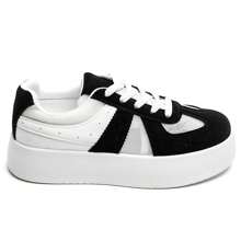 Lace-Up Thick Sole Sneakers With Beaded Details, Fashionable Platform - Black - View 2