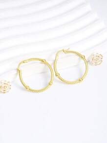 防过敏女士经典环状耳环，简约圆形耳环，适合日常佩戴，生日礼物 - 金黃色 - 查看 5