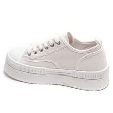 Baskets Plateforme And Lacts Avec Broderie Latérale And Semelle Texturée Style Rétro - White - View 3