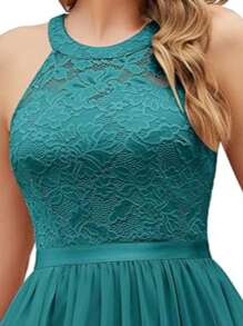 Vestido de encaje,Vestidos de dama de honor,Encaje,Adorno de cinturón,Dobladillo con volantes,Elegante,De moda,Ligero y fluido,Asimétrico,Adecuado para cenas formales,Cócteles