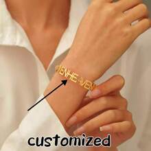 1pc Customized Stainless Steel Minimalist Fashion Adjustable Push-Pull Bracelet, Personalized Name Plate ID Bangle, Classic 18K Gold Plated Design, Elegant Boho Style, Perfect Gift For Mother, Wife, Best Friend, Women