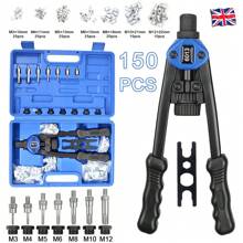 Rivet Gun Set, Rivnut Tool Kit, Heavy Duty Hand Riveter With M3-M12 7PCS Metric Mandrels, 140Pcs Nuts And Rivets, Pop Rivet Gun Set With  Storage Case - Blue - View 1