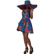 Vestidos africanos para mujer con tirantes, con estampado tradicional de Ankara y Kente, incluye sombrero para fiestas - Multicolor - Ver 2