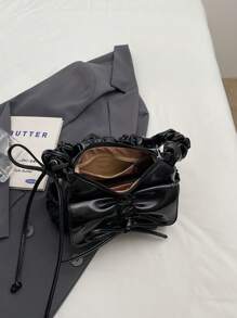 Nouveau sac à bandoulière matelassé pliant à la mode avec nœud, décoratif, polyvalent, couleur unie, mignon, sac pour femmes, sac baguette, sac à double bandoulière en PU, sac bandoulière croisée, élégant, simple, sac fourre-tout