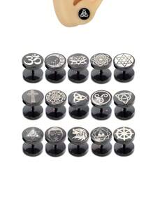 2 件月亮花十字星狮子不锈钢黑色男式杠铃耳钉耳环耳屏耳轮穿孔首饰